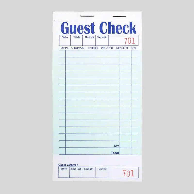 Green and White Guest Check with Top Guest Receipt