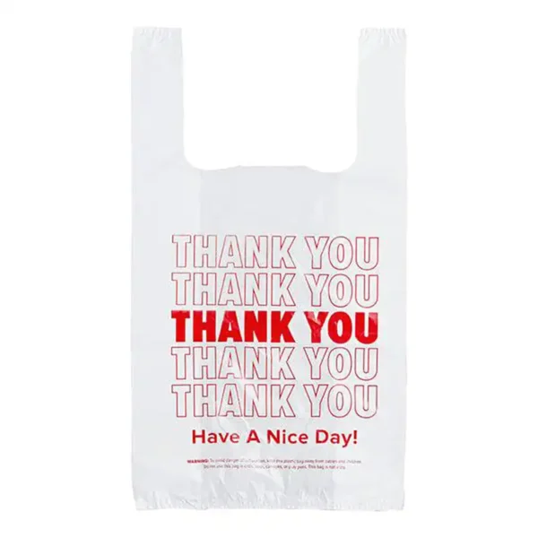 1/8 Small Size White Thank You Standard-Duty Plastic T-Shirt Bag – 1000Case