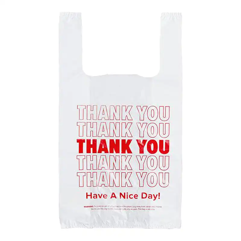 1/8 Small Size White Thank You Standard-Duty Plastic T-Shirt Bag – 1000Case