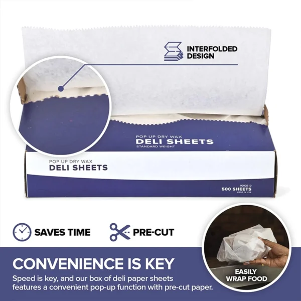 10 3/4″ Length X 8″ Width Interfolded Wax Paper 500/Sheets - Image 5