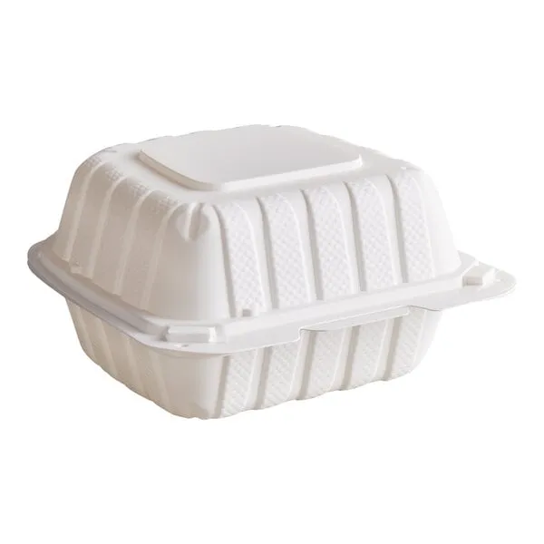 6” x 6” 1-Compartment Microwaveable White Mineral-Filled Plastic Hinged Take-Out Container – 250/Case