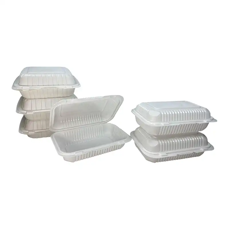 9” x 6” 1-Compartment Microwaveable White Mineral-Filled Plastic Hinged Take-Out Container – 150/Case