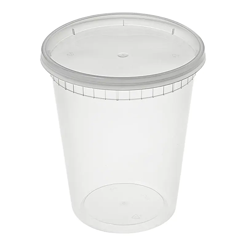 Heavy Duty 32 oz. Microwavable Translucent Plastic Deli Container and Lid Combo Pack – 240/Case