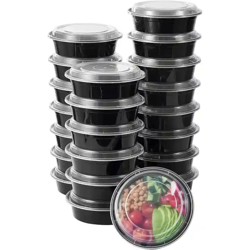 23 oz Black Round Microwavable Heavy Weight Container with Lid 7”–150/Case
