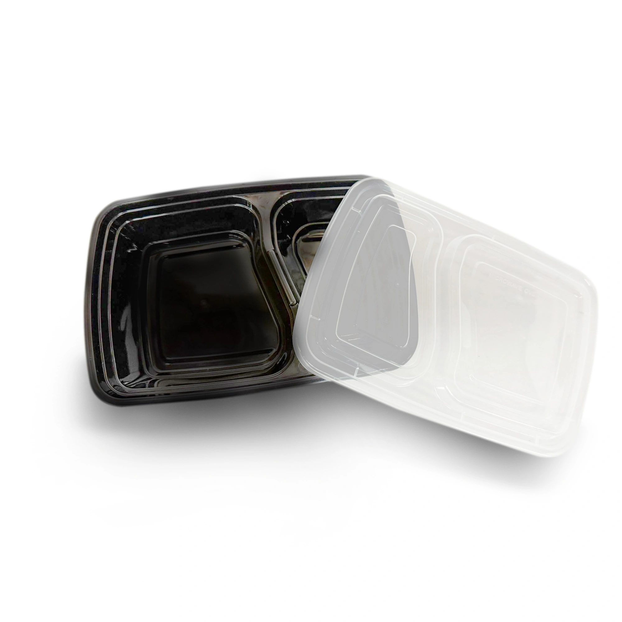 30 oz. Black 8 34 x 6 x 2 34 2-Compartment Rectangular Microwavable Heavy Weight Container with Lid -150/Case