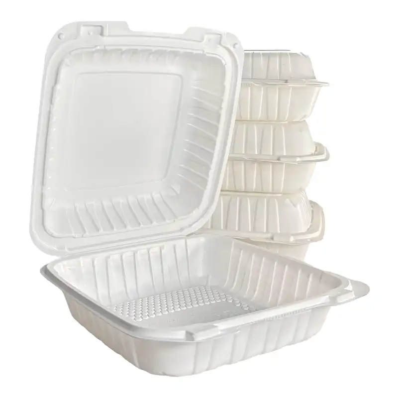 9” x 9” x 3” 1-Compartment Microwaveable White Mineral-Filled Plastic Hinged Take-Out Container – 150/Case