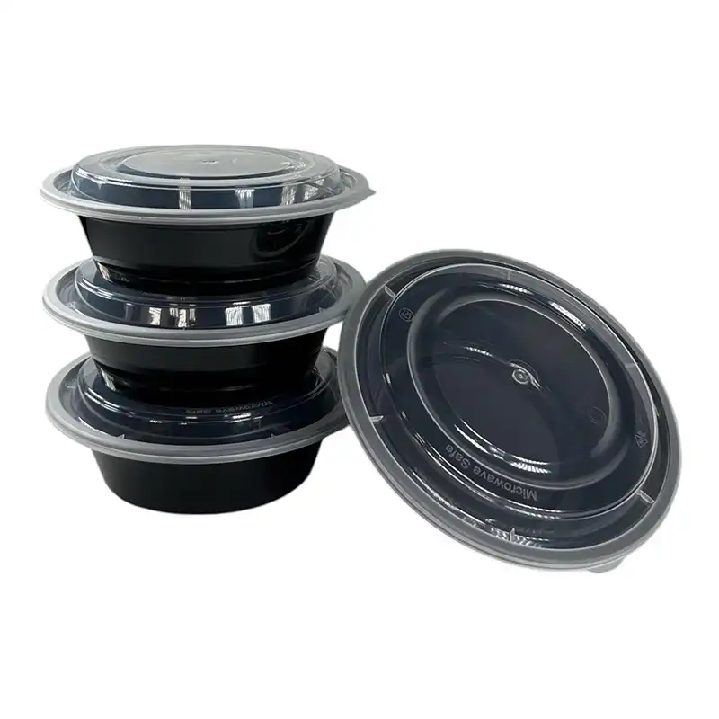 16 oz Black 6”-1/4” Round Microwavable Heavy Weight Container with Lid – 50/Case