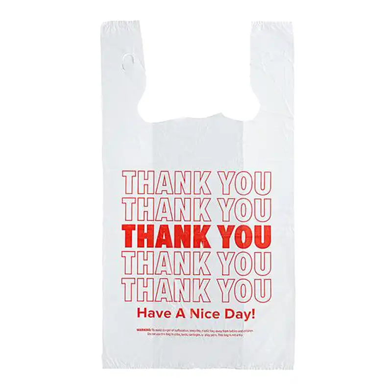 1/6 Standard Size White Thank You Standard-Duty Plastic T-Shirt Bag – 400/Case