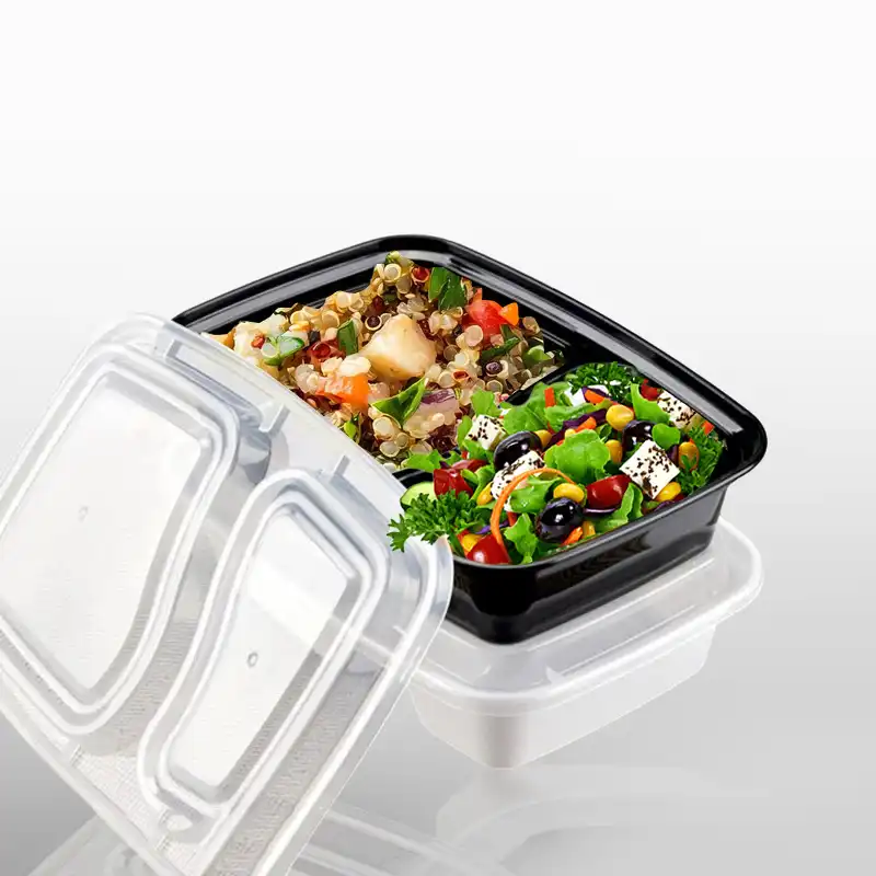 30 oz. Black 8 34 x 6 x 2 34 2-Compartment Rectangular Microwavable Heavy Weight Container with Lid -150/Case