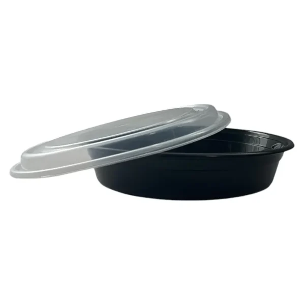 48 oz Black Round Microwavable Heavy Weight Container with Lid 9''–150/Case - Image 2