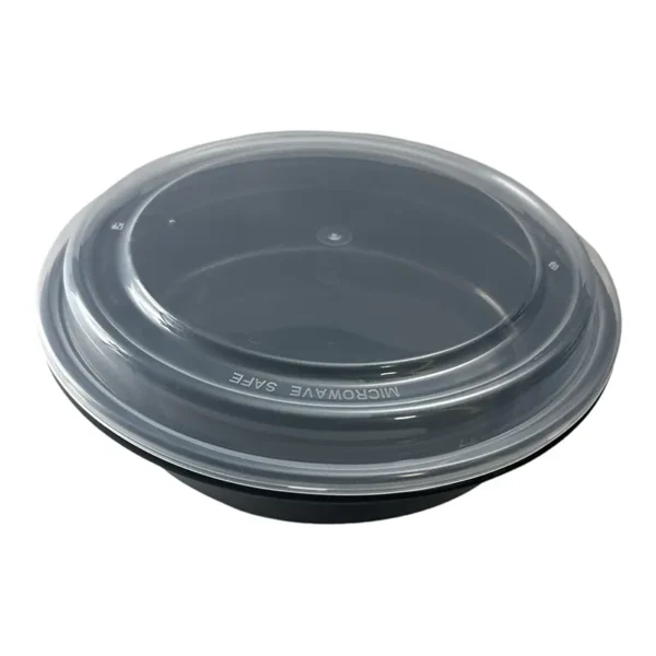 48 oz Black Round Microwavable Heavy Weight Container with Lid 9''–150/Case - Image 4