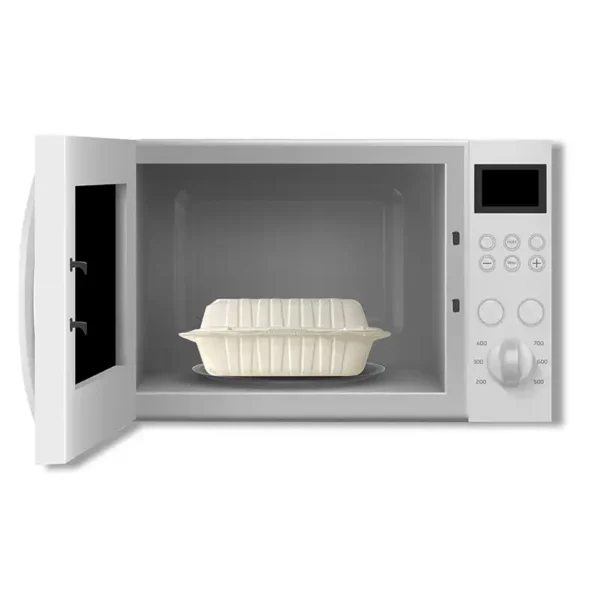 9” x 9” x 3” 1-Compartment Microwaveable White Mineral-Filled Plastic Hinged Take-Out Container – 150/Case - Image 6