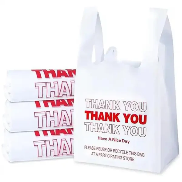1/6 Standard Size White Thank You Medium-Duty Plastic T-Shirt Bag – 1000/Case - Image 4