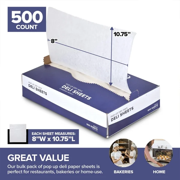10 3/4″ Length X 8″ Width Interfolded Wax Paper 500/Sheets - Image 2