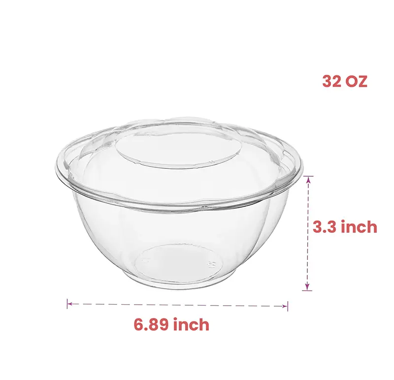 32 oz. Clear Plastic Salad Bowl with Lid - 150/Case - Image 2